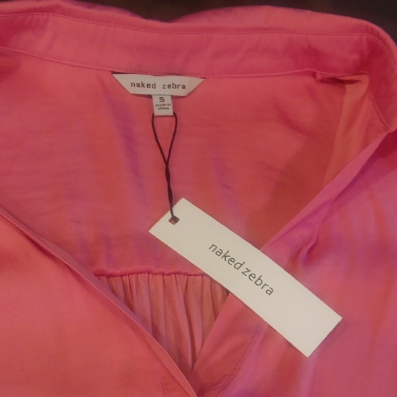 Naked Zebra Bubble Gum Punk High-low Collared Satin Blouse - Small - Picture 7 of 12